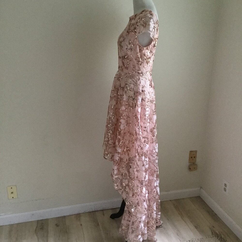 Eliza J. Sequin Peachy Pink Embroidered Sequin Gown 6 - Picture 5 of 13